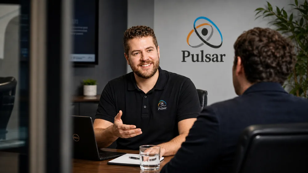 David Tremblay, vice-président ventes Pulsar, en réunion avec un client